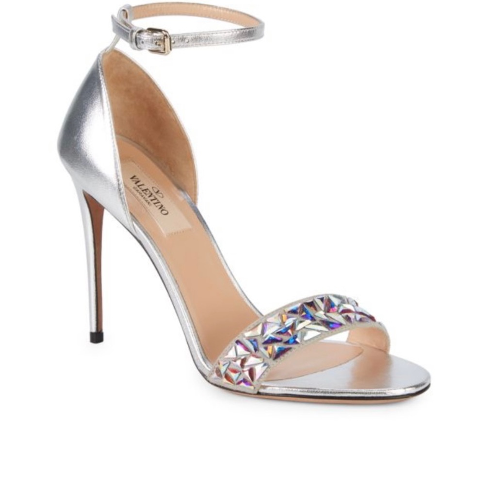 Glam Tile Metallic Leather Ankle-Strap Sandals